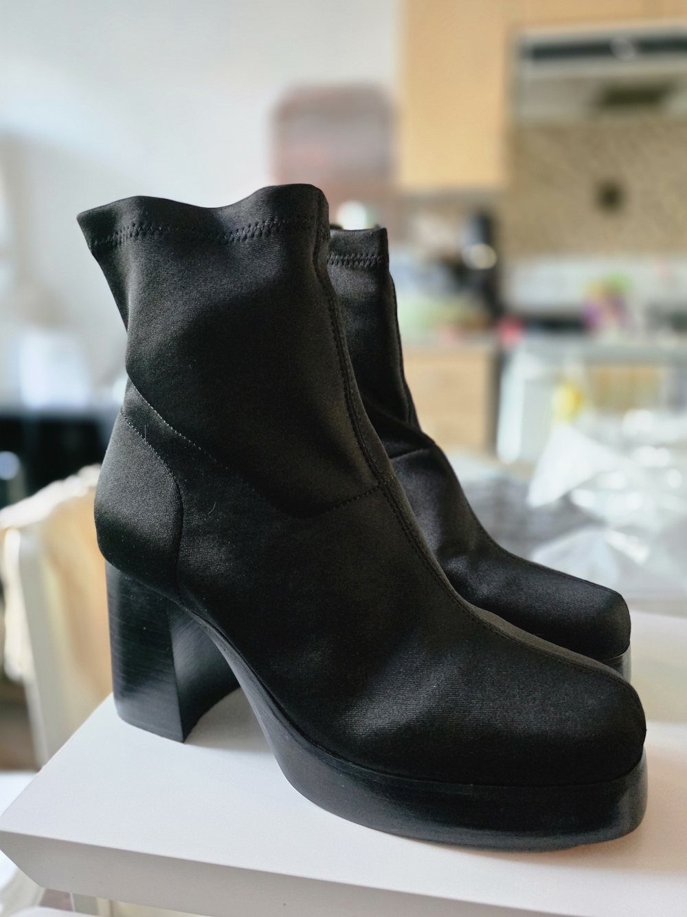 Brand New In Box - Black Platform Sock Booties From Dollskill